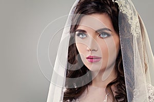 Cute Fiancee with Make up, Bridal Hairstyle and Veil