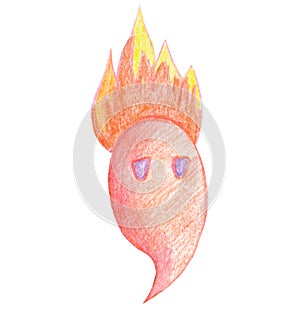 Cute fiery monster draw a pencil