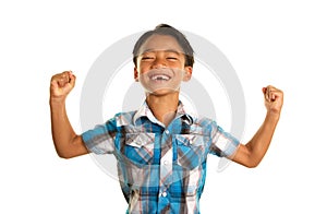 Cute Filipino Boy on White Background and Excited Expression photo