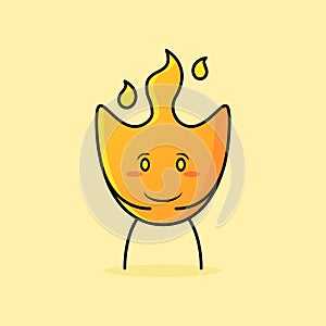 cute fire cartoon with both hands on stomach, smile and happy expression