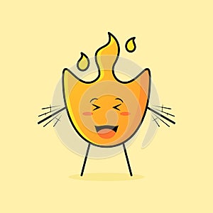 cute fire cartoon with happy expression. close eyes, mouth open and hands shaking