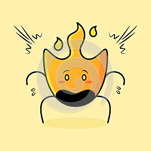 cute fire cartoon with shocked expression. mouth open and bulging eyes