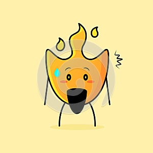 cute fire cartoon with shocked expression. orange and yellow. element, simple and cartoon style
