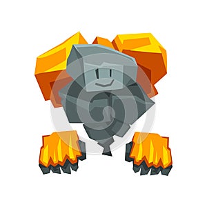 Cute Fire Stone Monster, Fantasy Creature Cartoon Character Vector Illustration