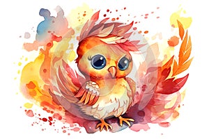 Cute firebird in watercolor illustration , concept of Watercolor artistry