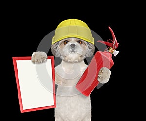 Cute firefighter dog is ready to work