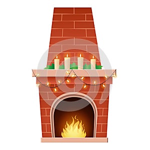 Cute Fireplace at Christmas time - isolated on transparent background