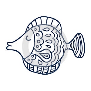 Cute fish cartoon, line art, coloring