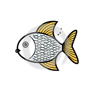 Cute Fish Character With Simple Line Art For Web And Mobile Applications