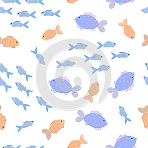 Cute fish sea or river creatures seamless pattern simple flat style doodle vector illustration