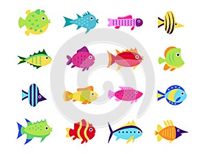 Cute fish vector illustration icons set