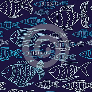 Cute fishes pattern. Childish textile or menu design