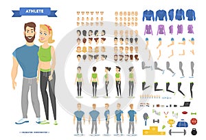 Cute fitness couple character animation vector set