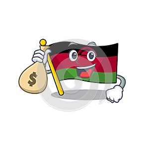 Cute flag malawi cartoon character smiley with money bag