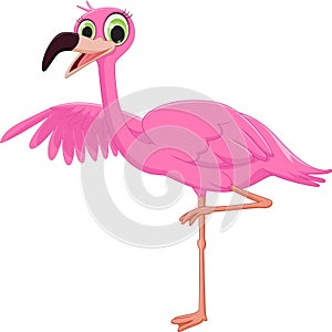 Cute flamingo cartoon waving