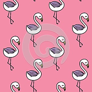 Cute flamingo seamless pattern with pink background