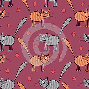 Cute flat cats. Vector seamless pattern with animals.