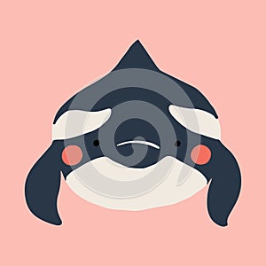 Cute flat killer whale drawing. Adorable little cartoon orca vector illustration. Childish rare animal wild ocean concept with