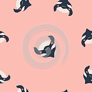 Cute flat killer whale seamless pattern. Adorable little cartoon orca vector illustration. Childish ornament for textile, fabric,