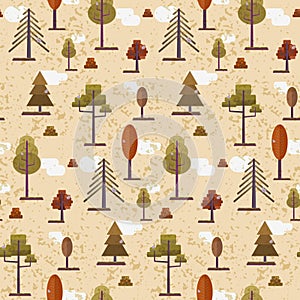 Cute flat orange autumn forest trees pattern