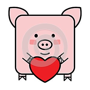 Cute flat pig emoticon with a heart photo