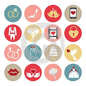 Cute flat wedding icons set for web , mobile