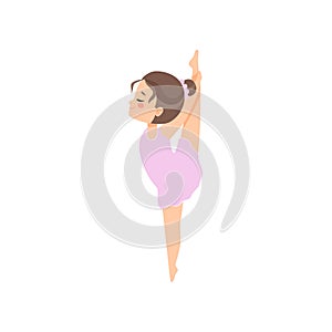 Cute Flexible Little Ballerina Doing Exercise, Girl Ballet Dancer Character Training Vector Illustration