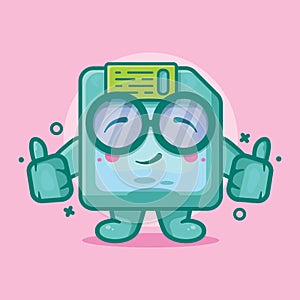 Cute floppy disk character mascot with thumb up hand gesture isolated cartoon in flat style design