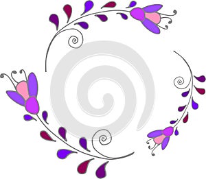 Cute floral frame, colorful purple floral wreath, vector clip art floral frame