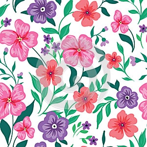 Seamless floral pattern, colorful flower print in a folk motif, small flowers leaves in an abstract composition. Vector design