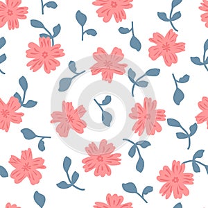 Cute floral seamless pattern for women. Asbtract flowers and leaves drawn by hand. photo