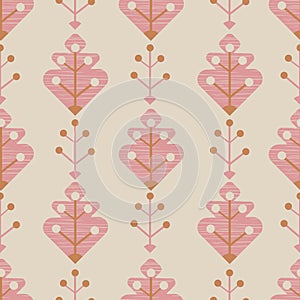 Cute floral seamless vector pattern in pinky autumn colors in Scandinavian style for fabric, wallpaper, scrapbooking