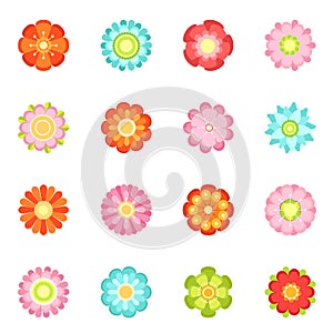 Cute floral vector illustrations in flat style. Flowering icon set of 70s