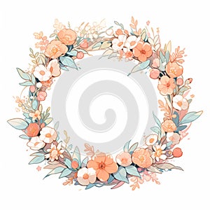 Cute floral wreath with hand drawn flowers.illustration.