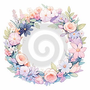 Cute floral wreath with hand drawn flowers.illustration.