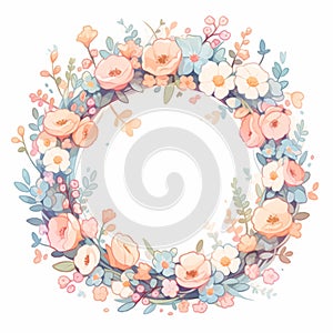 Cute floral wreath with hand drawn flowers.illustration.