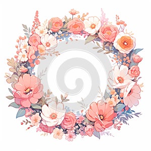 Cute floral wreath with hand drawn flowers.illustration.