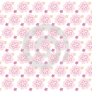 Cute flower pattern. Pink flower on white background