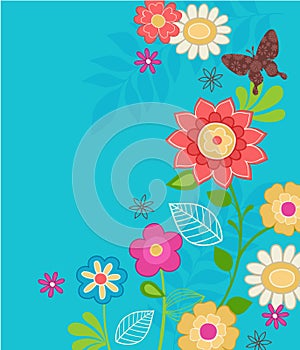 Cute Flowers and Butterfly Vector