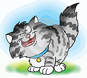 Cute fluffy cartoon cat looking wisely vector photo