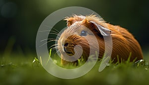 Cute fluffy guinea pig eating grass in the green meadow generated by AI