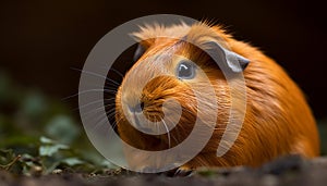 Cute fluffy guinea pig looking at camera in green meadow generated by AI