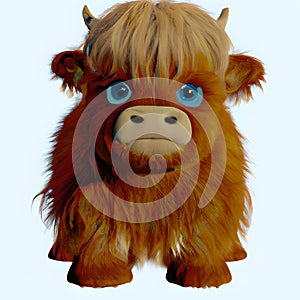 Cute fluffy happy baby Scottish highland cattle graphic photo
