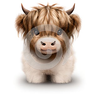 Cute fluffy happy baby Scottish highland cattle graphic photo