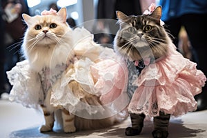 cute and fluffy models strutting their stuff on the catwalk in unique feline and canine inspired outfits