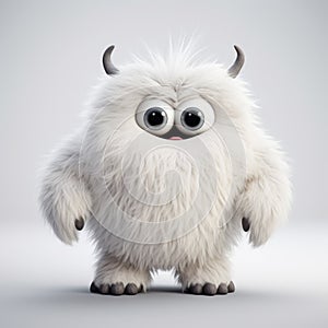 Cute Fluffy Monster Illustration On Grey Background