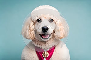 cute fluffy poodle puppy portrait in adorable barbie style