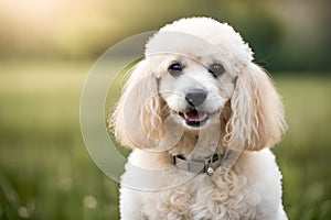 cute fluffy poodle puppy portrait in adorable barbie style