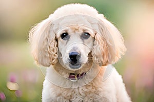 cute fluffy poodle puppy portrait in adorable barbie style