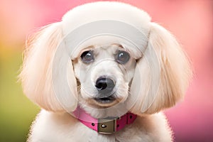 cute fluffy poodle puppy portrait in adorable barbie style